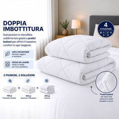 Couette 4 saisons avec 2 couettes en microfibre assemblables de 250 g + 100 g