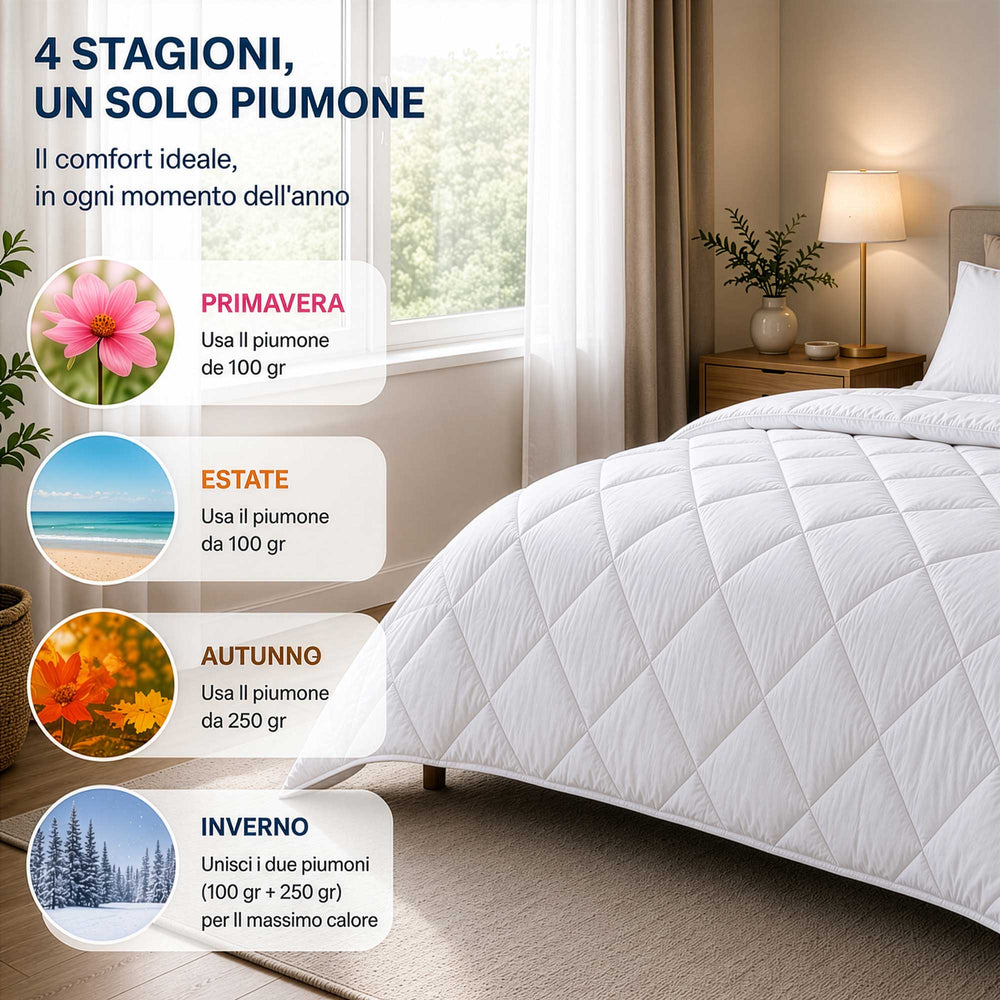 Piumone 4 Stagioni con 2 Piumoni Unibili in Microfibra 250 gr + 100 gr