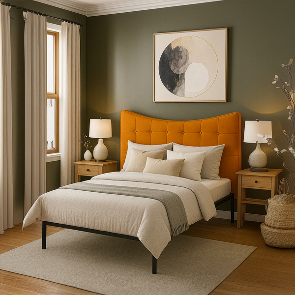 Tête de lit double en tissu rembourré Moon