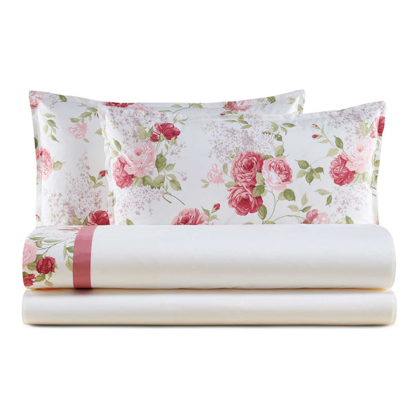 Baldiflex completo letto in percalle cotone stampato Leila Eko con lenzuola e federe rosso