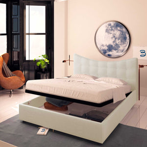 Baldiflex letto contenitore king size in ecopelle Moon beige chiaro