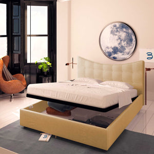 Baldiflex letto contenitore king size in ecopelle Moon beige