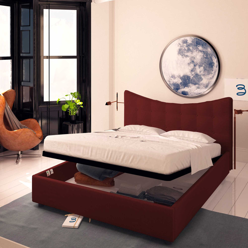 Baldiflex letto contenitore king size in ecopelle Moon bordeaux