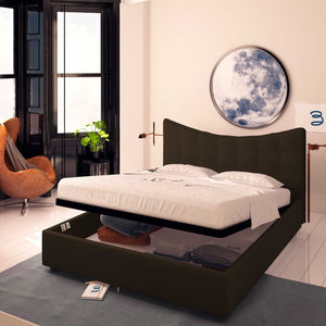 Baldiflex letto contenitore king size in ecopelle Moon marrone scuro