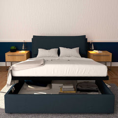 Baldiflex letto contenitore king size in ecopelle sfoderabile Giuliano blu notte