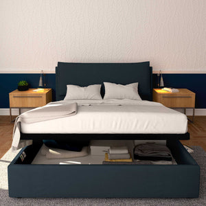 Baldiflex letto contenitore king size in ecopelle sfoderabile Giuliano blu notte