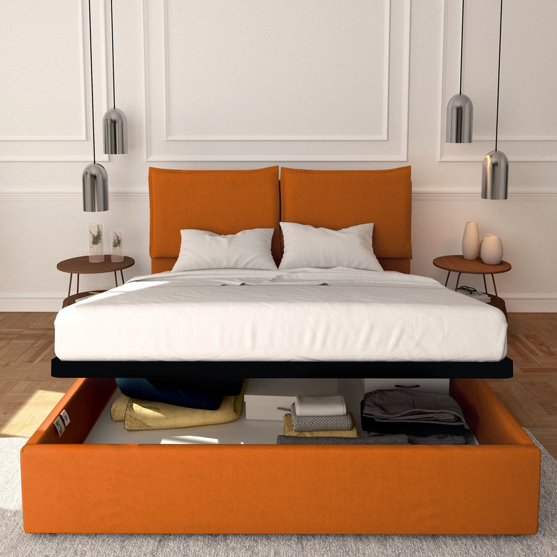 Baldiflex letto contenitore king size in ecopelle sfoderabile Licia arancione