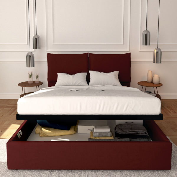 Baldiflex letto contenitore king size in ecopelle sfoderabile Licia bordeaux
