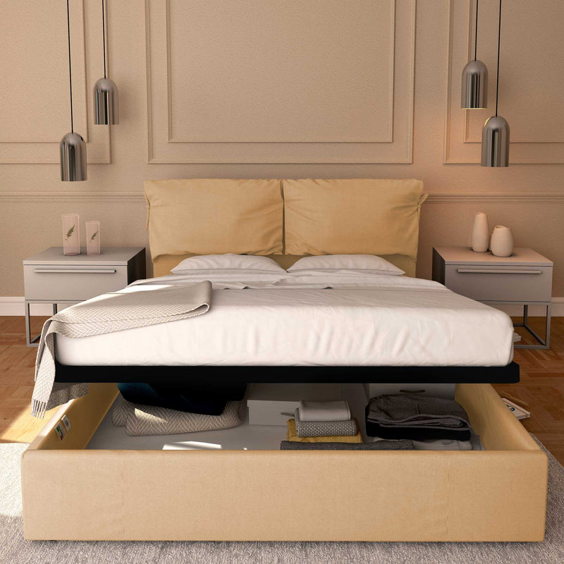 Baldiflex letto contenitore king size in ecopelle sfoderabile Licia Soft beige