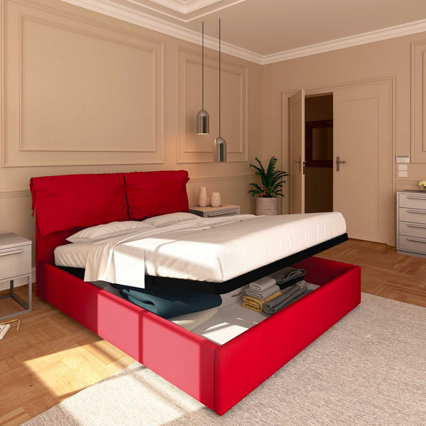 Letto contenitore king size in ecopelle sfoderabile rosso lato 2 Licia Soft Baldiflex