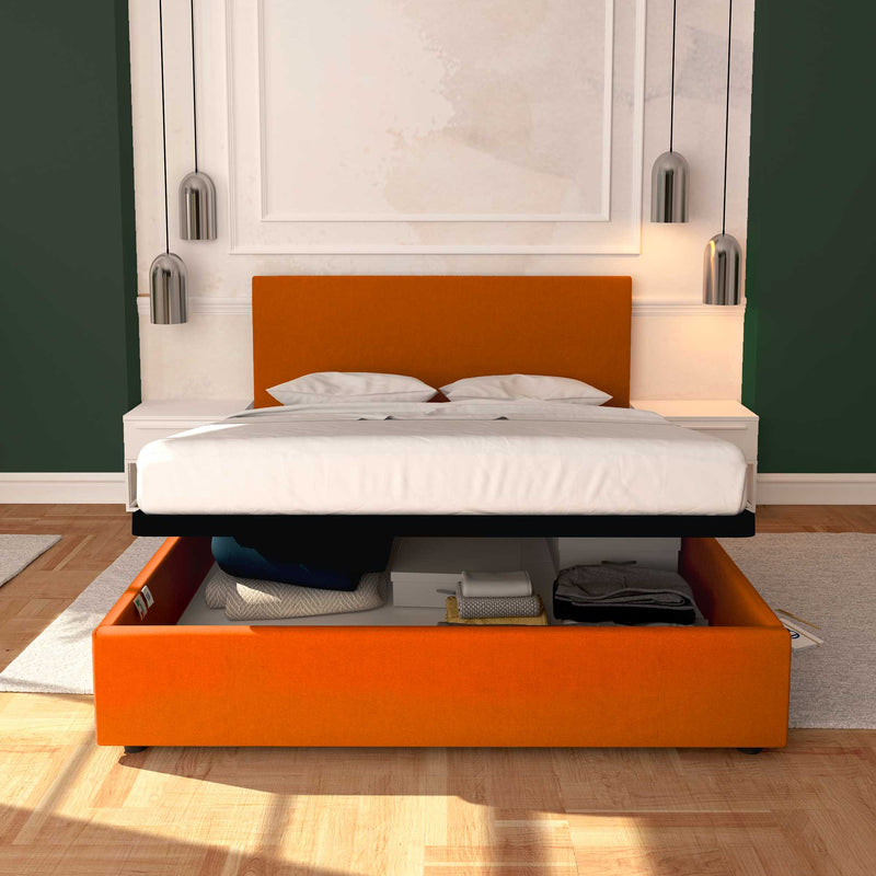 Baldiflex letto contenitore king size in ecopelle sfoderabile Rossano arancione
