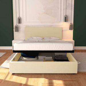 Baldiflex letto contenitore king size in ecopelle sfoderabile Rossano crema