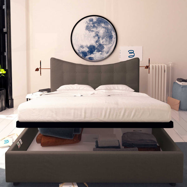 Baldiflex letto contenitore king size in tessuto Moon caffe