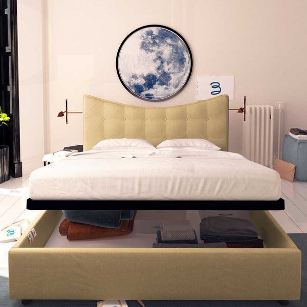 Baldiflex letto contenitore king size in tessuto Moon cammello