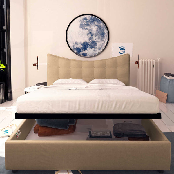 Baldiflex letto contenitore king size in tessuto Moon grigio talpa