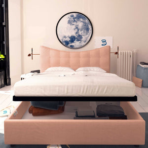 Baldiflex letto contenitore king size in tessuto Moon rosa antico