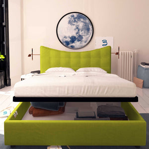 Baldiflex letto contenitore king size in tessuto Moon verde