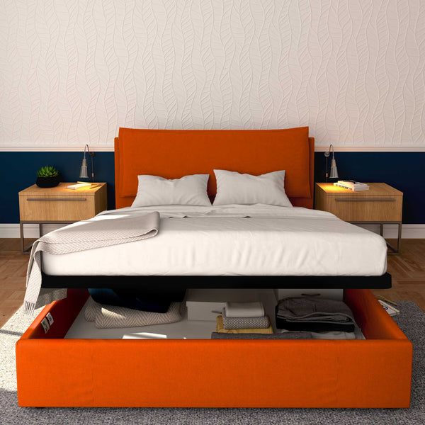 Baldiflex letto contenitore king size in tessuto sfoderabile Giuliano arancione