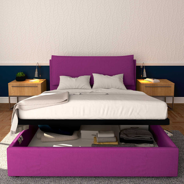 Baldiflex letto contenitore king size in tessuto sfoderabile Giuliano fucsia