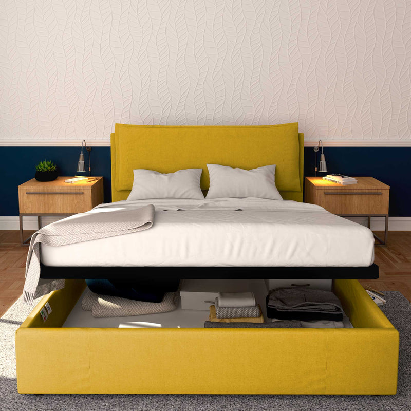 Baldiflex letto contenitore king size in tessuto sfoderabile Giuliano giallo senape