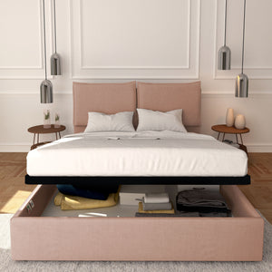 Baldiflex letto contenitore king size in tessuto sfoderabile Licia rosa antico