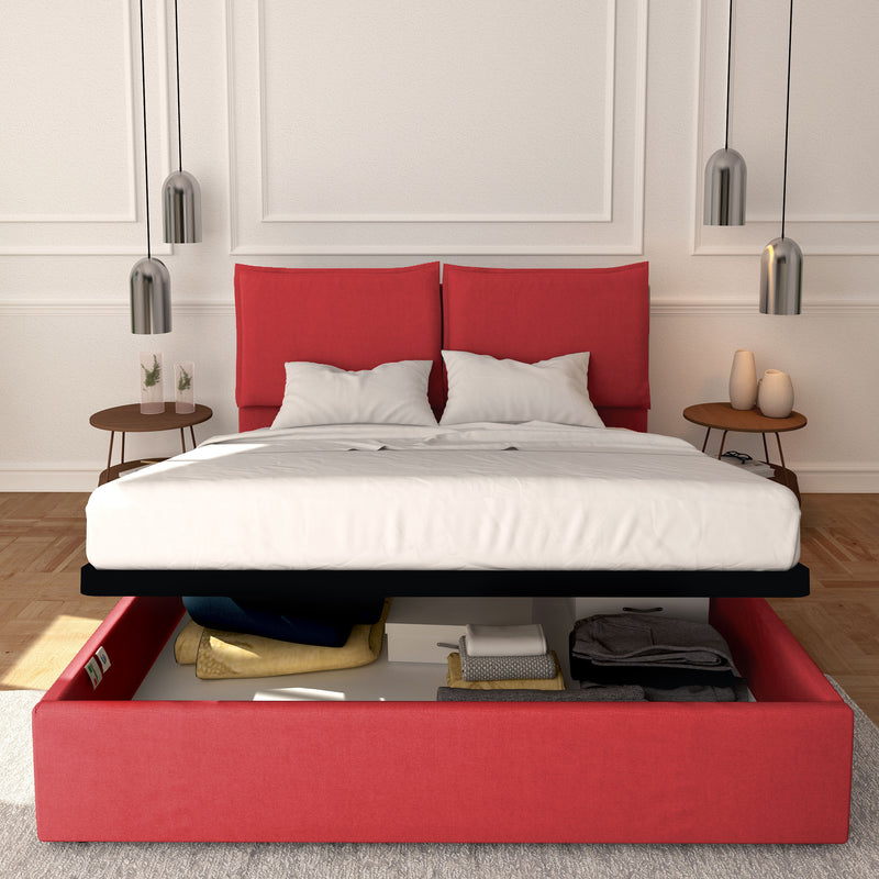 Baldiflex letto contenitore king size in tessuto sfoderabile Licia rosso