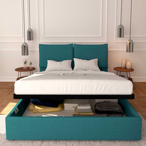 Baldiflex letto contenitore king size in tessuto sfoderabile Licia turchese