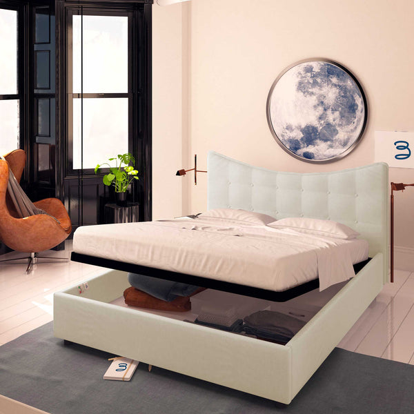 Baldiflex letto contenitore matrimoniale in ecopelle Moon beige chiaro