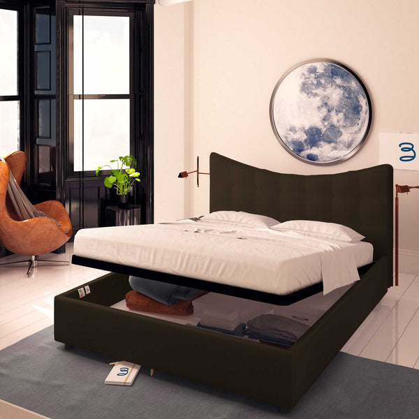 Baldiflex letto contenitore matrimoniale in ecopelle Moon marrone scuro