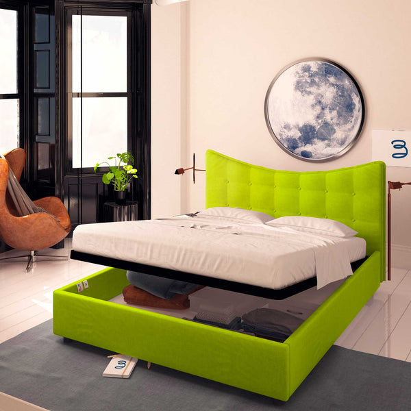 Baldiflex letto contenitore matrimoniale in ecopelle Moon verde mela