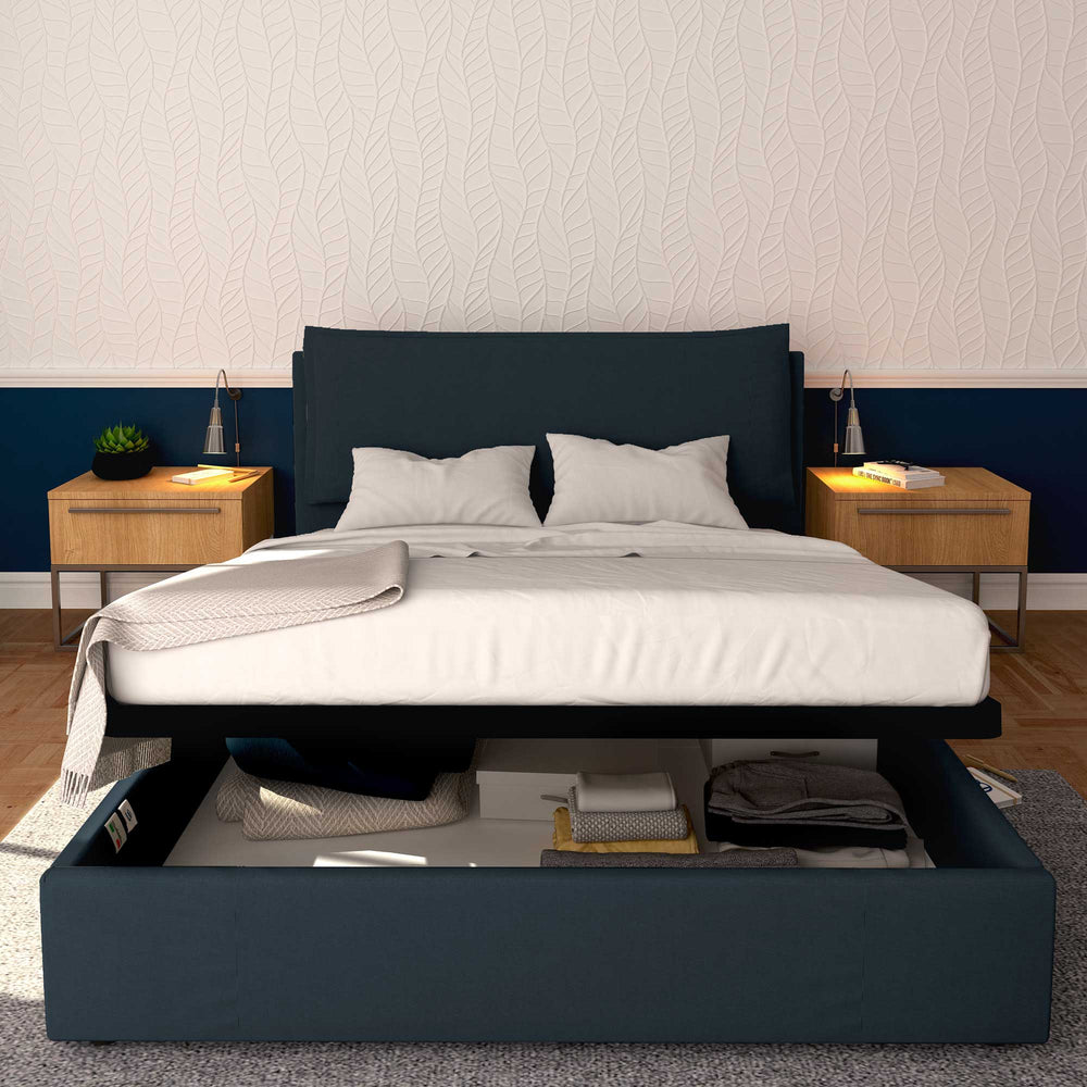 Baldiflex letto contenitore matrimoniale in ecopelle sfoderabile Giuliano blu notte