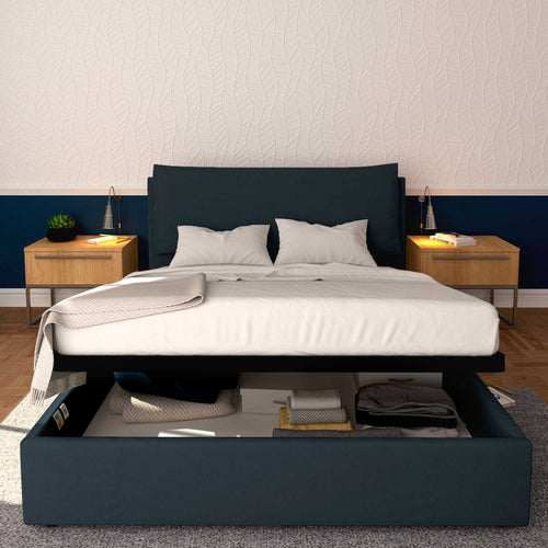 Baldiflex letto contenitore matrimoniale in ecopelle sfoderabile Giuliano blu notte