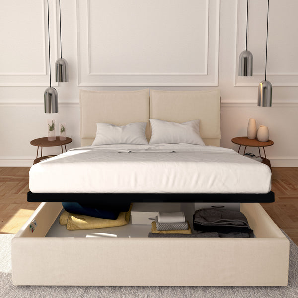 Baldiflex letto contenitore matrimoniale  in ecopelle sfoderabile Licia bianco