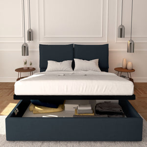 Baldiflex letto contenitore matrimoniale in ecopelle sfoderabile Licia blu notte