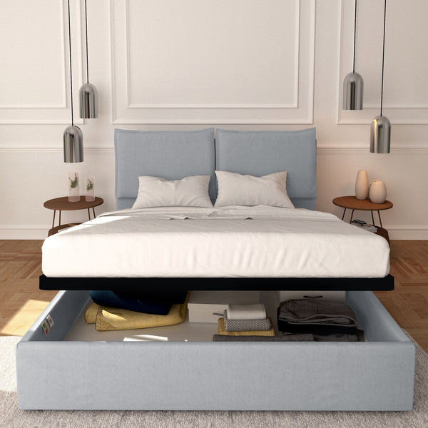 Baldiflex letto contenitore matrimoniale in ecopelle sfoderabile Licia grigio chiaro
