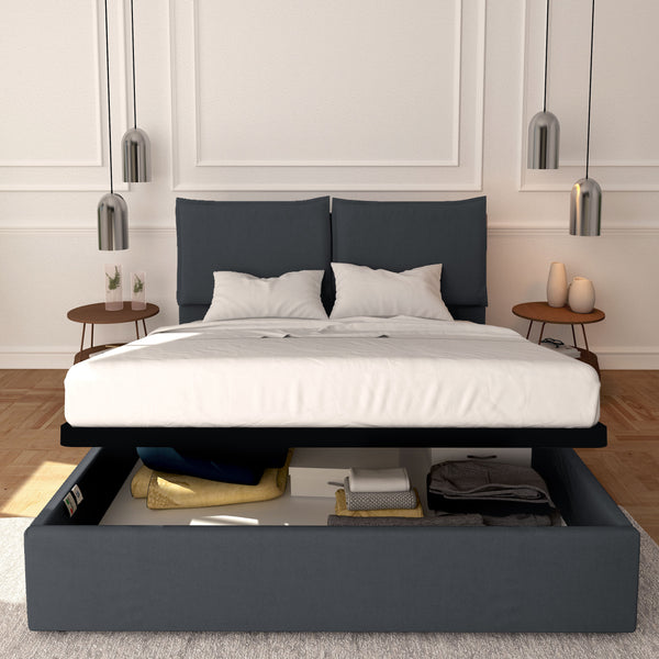 Baldiflex letto contenitore matrimoniale in ecopelle sfoderabile Licia grigio scuro