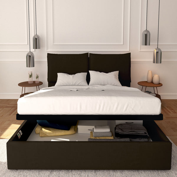 Baldiflex letto contenitore matrimoniale in ecopelle sfoderabile Licia marrone scuro