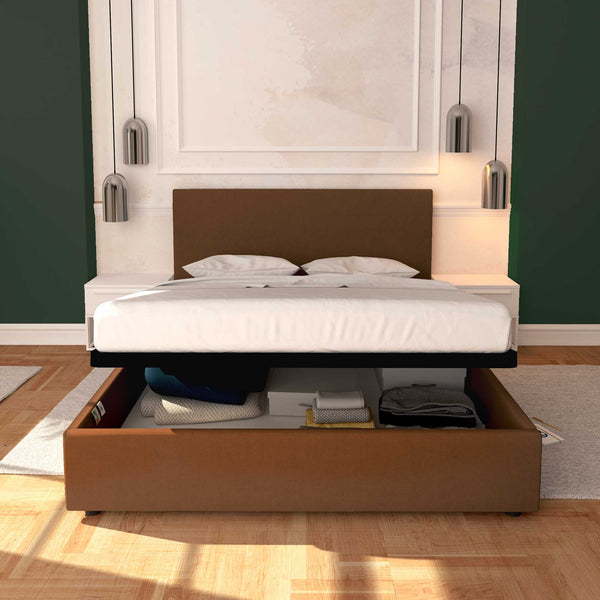 Baldiflex letto contenitore matrimoniale in ecopelle sfoderabile Rossano caffe