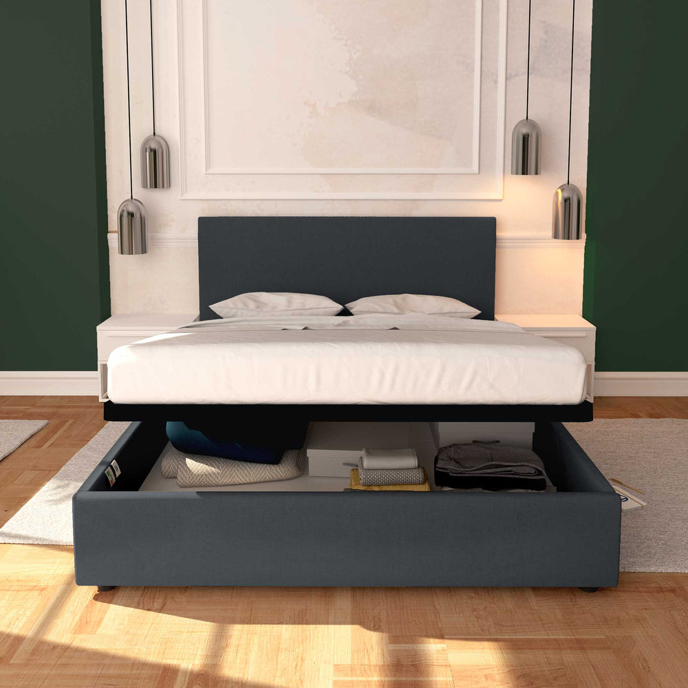 Baldiflex letto contenitore matrimoniale in ecopelle sfoderabile Rossano grigio scuro