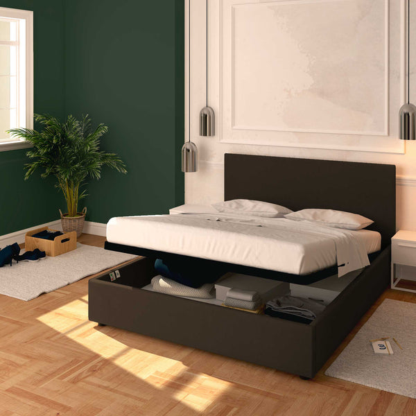 Baldiflex letto contenitore matrimoniale in ecopelle sfoderabile Rossano marrone scuro