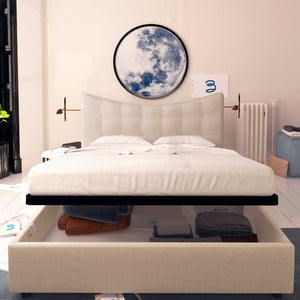 Baldiflex letto contenitore matrimoniale in tessuto Moon beige