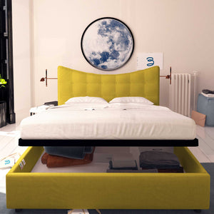 Baldiflex letto contenitore matrimoniale in tessuto Moon giallo senape