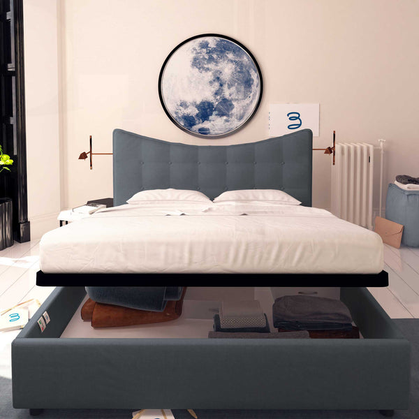 Baldiflex letto contenitore matrimoniale in tessuto Moon grigio antracite