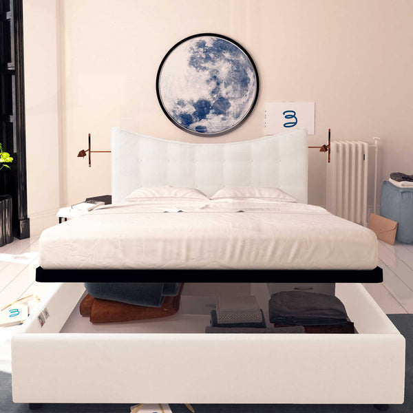 Baldiflex letto contenitore matrimoniale in tessuto Moon grigio chiaro