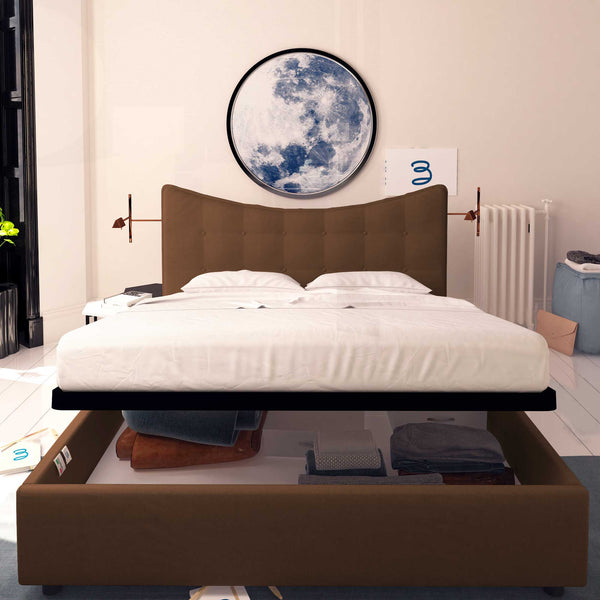 Baldiflex letto contenitore matrimoniale in tessuto Moon marrone