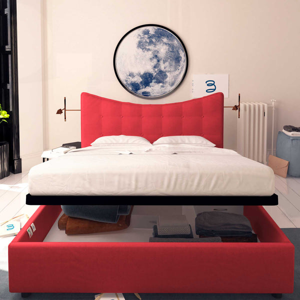 Baldiflex letto contenitore matrimoniale in tessuto Moon rosso