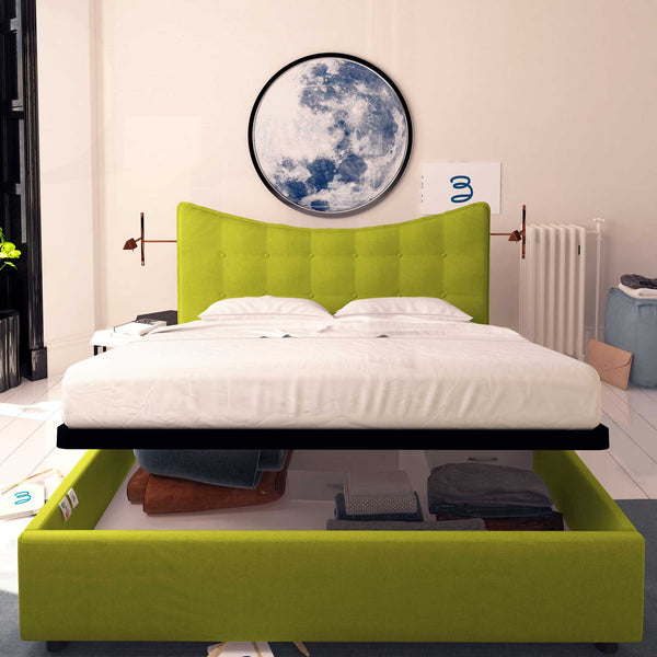 Baldiflex letto contenitore matrimoniale in tessuto Moon verde