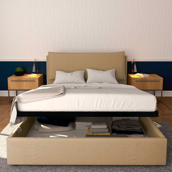 Baldiflex letto contenitore matrimoniale in tessuto sfoderabile Giuliano cammello