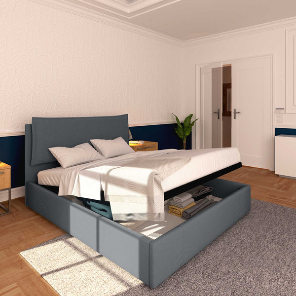 Baldiflex letto contenitore matrimoniale in tessuto sfoderabile Giuliano grigio antracite