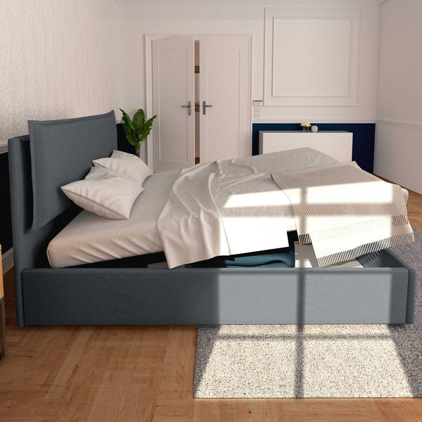 Baldiflex letto contenitore matrimoniale in tessuto sfoderabile Giuliano grigio antracite